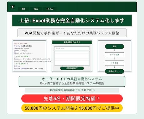 上級:Excel業務を完全自動化システム化します VBA開発で手作業ゼロ！あなただけの業務システム構築 イメージ1