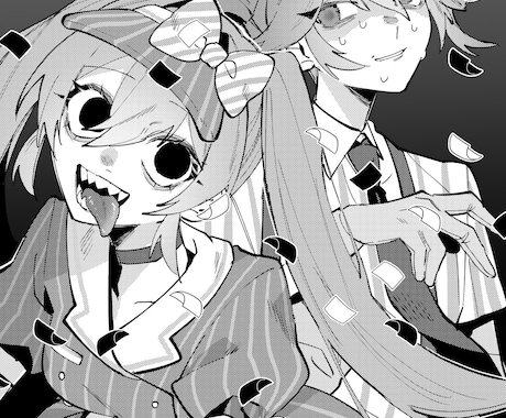 モノクロの一枚絵を制作いたします モノクロでシンプルながらもかっこいいイラストを制作致します！ イメージ1