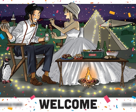 アクティブ×ポップなウェルカムボードを描きます 簡単なヒアリングで