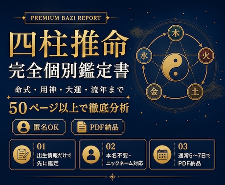 四柱推命で50ページ以上の個別鑑定書を作ります 命式・用神・大運・流年まで多角的に分析 イメージ1