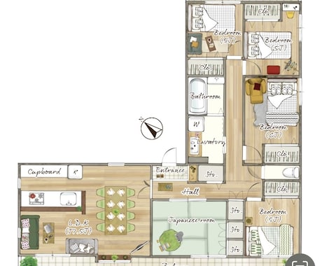 家具付⭐︎マンションの手描き風間取り図、作成します 家具や寝具、床材など再現します イメージ1