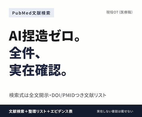 医療文献をPubMedで検索し整理します 全件を実在確認。AI捏造ゼロの文献リストを現役の医療職が作成 イメージ1