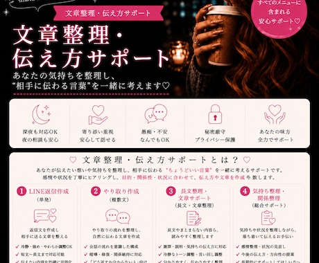 恋愛・人間関係の文章整理やLINE返信を作成します 感情的になってしまう時こそ、冷静に伝えるお手伝いをします。 イメージ1