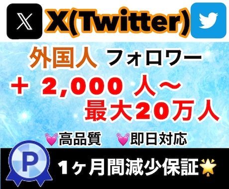 X（Twitter）のフォロワー増やします 質の高い外国人フォロワー2000人増えます！保証つき！ イメージ1