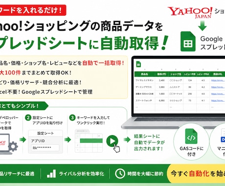 Yahoo!ショッピング 商品検索ツール作ります キーワード指定でWEBスクレイピング　GAS イメージ1