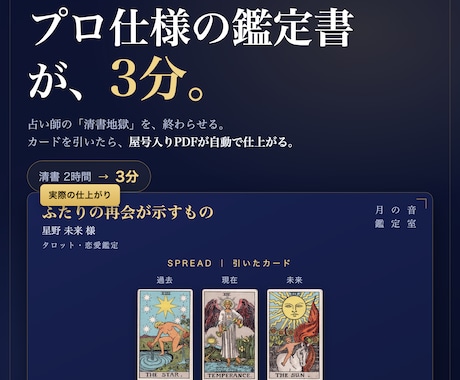 鑑定書の清書を2時間から3分にする道具を渡します 買い切り・月額なし。占い師専用カルテ+AI鑑定書PDF工房 イメージ1