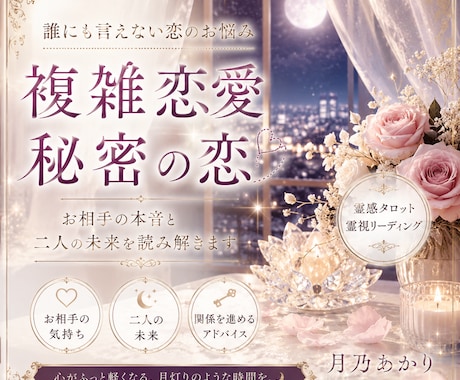 複雑恋愛・秘密の恋　お相手の本音と未来読み解きます 誰にも言えない恋だからこそひとりで抱えてしまっていませんか？ イメージ1