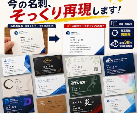 今使っている名刺そっくりに名刺作ります 名刺を元データなしでも画像から再現。片面・両面共にOK イメージ2