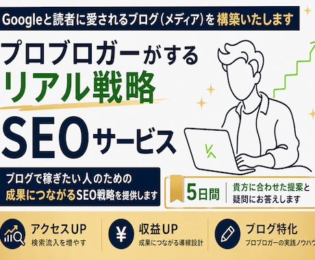個人ブログが勝つ為のSEOコンサル５日間で行います 集客収益化を見据えたただの上位表示ではなく稼ぐ為のSEOです イメージ1
