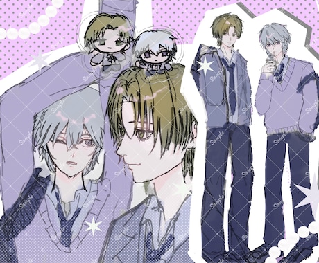 ｻﾝﾌﾟﾙ限定価格★詰め込み簡易イラスト描きます 単色・モノクロ・男女カプ割引中!! イメージ1