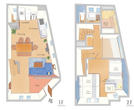 立体間取り図｜民泊の家具付き図を魅力的にします 一級建築士による手書きイラストで差別化を イメージ2