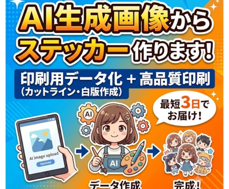 AI生成画像からステッカー作ります 印刷用データ化（カットライン・白版）＋印刷まで担当します イメージ1