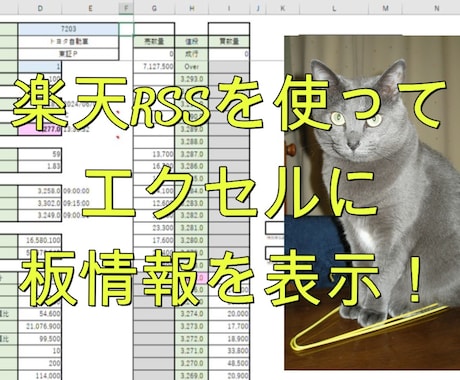 楽天RSSを使ってエクセルに板情報を表示できます 板情報をリアルタイム表示し、データ分析・トリガー取得に貢献♪ イメージ1