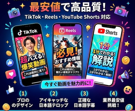 短尺動画のテロップ入れを爆速で対応します イメージ1