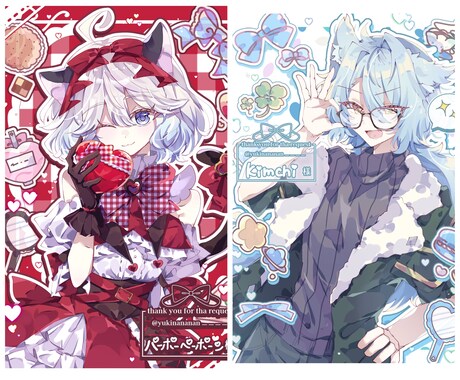 可愛くてキラキラしたイラストを描きます 背景に可愛いステッカーを使用した1枚絵をお描きします♡ イメージ2