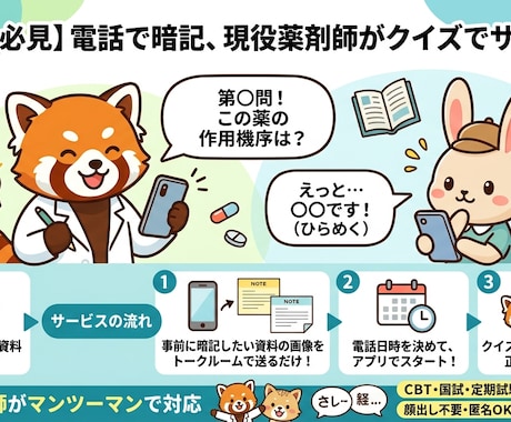 現役病院薬剤師が「一問一答」の電話相手にます 一人で暗記するのはしんどいモチベーションが続かない人に イメージ1