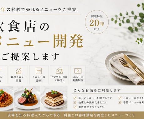 飲食店のメニュー開発をご提案します 売れる商品づくりを飲食経験からご提案します イメージ1