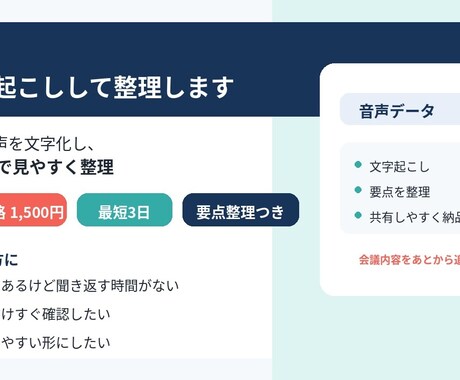 音声を文字起こしして整理しますます 会議音声を文字化し要点まで見やすくします イメージ1