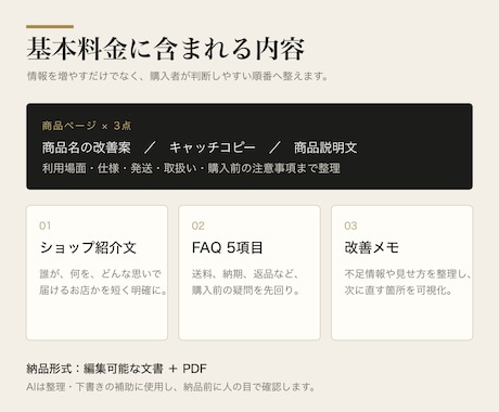 BASEの商品ページを伝わる文章に整えます 小さなお店向け｜商品説明3点・ショップ紹介・FAQを制作 イメージ2