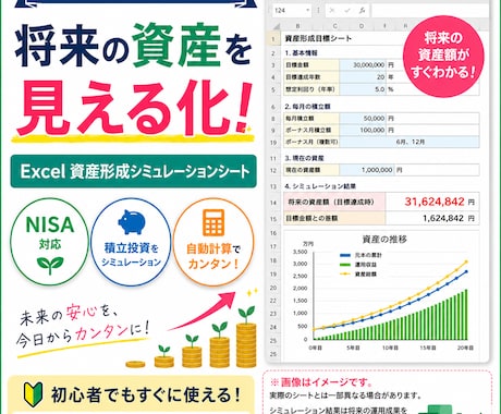 将来資産が見える超簡単！検証シートを販売します 将来資産が一目でわかる！NISA対応 資産シミュレーション！ イメージ1