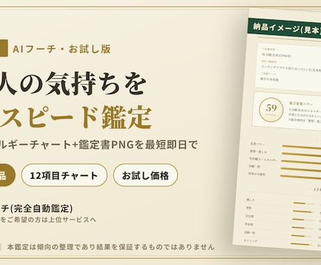 AIフーチであの人の気持ちをスピード鑑定します AI自動鑑定｜12項目+鑑定書PNG｜最短即日納品 イメージ1