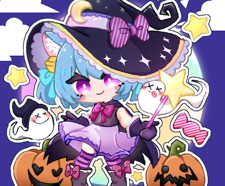 ハロウィン量産イラストのご依頼承ります 魔女、キョンシー、オバケ