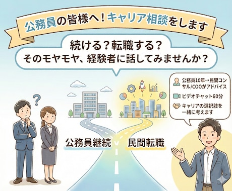公務員の皆様へ！キャリア相談をします 元公務員のカウンセラーと「輝ける」キャリアを探しましょう イメージ1