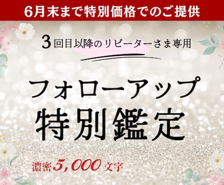 3回目以降リピーター様用｜フォローアップ鑑定します これまでの流れを踏まえてのご相談／新しいご相談にお答えします イメージ1