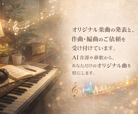 AI音源・鼻歌などからオリジナル曲を作ります AIや鼻歌、なんでもOK！あなただけの音楽を形にします イメージ1