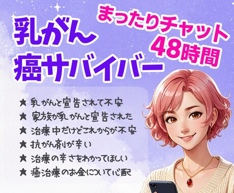 ステ2乳がんサバイバーがあなたの不安を和らげます 48時間じっくりチャットでお話ししましょう♡相談もOKです！ イメージ1