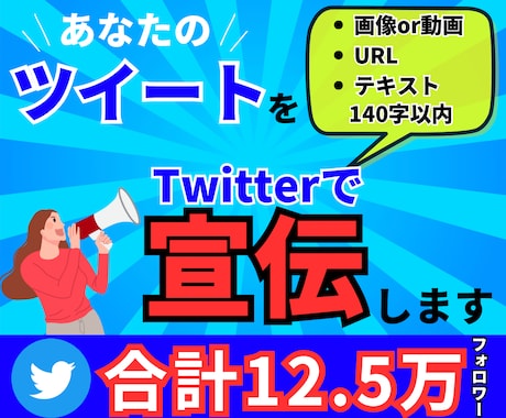 合計12.5万フォロワーTwitterで宣伝します Twitter 4アカウントで宣伝 125000フォロワー イメージ1