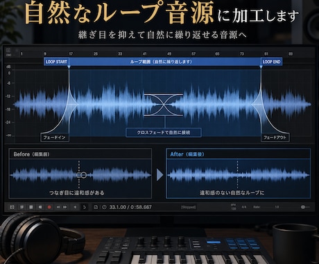 BGMを自然なループ音源に加工します ゲーム・動画・配信用に繰り返し使いやすい音源へ仕上げます イメージ1