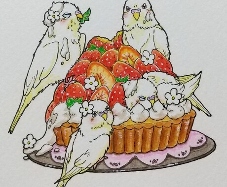 鳥ちゃん限定！お菓子の中でまったり…ペット描きます 鳥の巣に見立てたお菓子に愛鳥たちを乗せませんか？ イメージ2