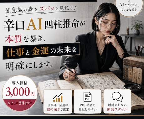 仕事と金運の癖を四柱推命で容赦なく言語化します 宿命を知れば稼ぎ方が変わる。仕事×金運の四柱推命×AI鑑定 イメージ1