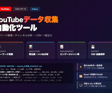 youtubeチャンネルのデータを自動収集します YouTubeチャンネルの競合分析・データ収集を自動化します イメージ1