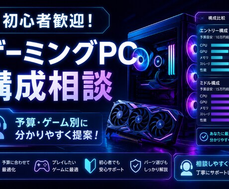 初心者向けにゲーミングPC構成を提案します 難しいPC選びを分かりやすくお手伝いします イメージ1