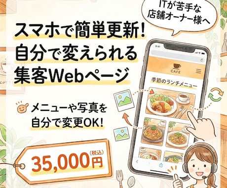 IT不要！自分で簡単更新できる集客ページを作ります 文字や写真を自分で簡単更新ITが苦手な方向け集客用ページ イメージ1