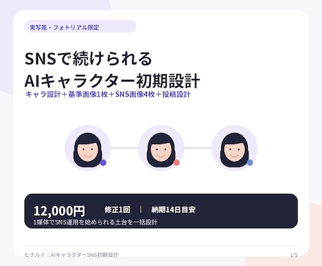 SNSで続けられるAIキャラクターを設計します キャラ設定・画像5枚・投稿設計まで一括納品 イメージ1