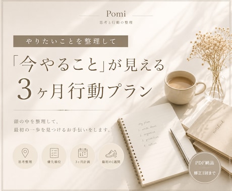 やりたいことを整理して行動プランを作ります 頭の中を整理して「今やること」が見える3ヶ月計画を作成 イメージ1