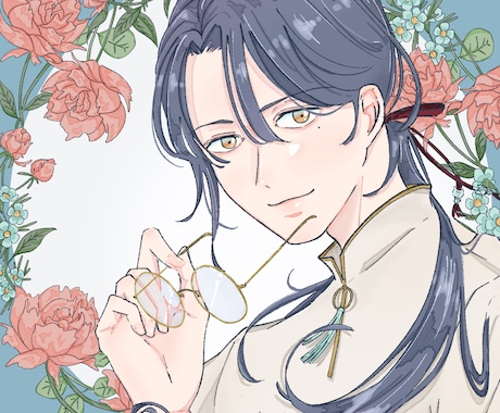 オープン記念！中性的・綺麗系アイコン制作します アイコン、配信サムネ、立ち絵などに。花モチーフ背景も制作可！ イメージ1
