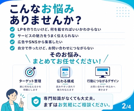 集客・申込みにつながるLPを企画から制作します 初めてでも安心。集客につながるLPを丸ごと制作します イメージ2