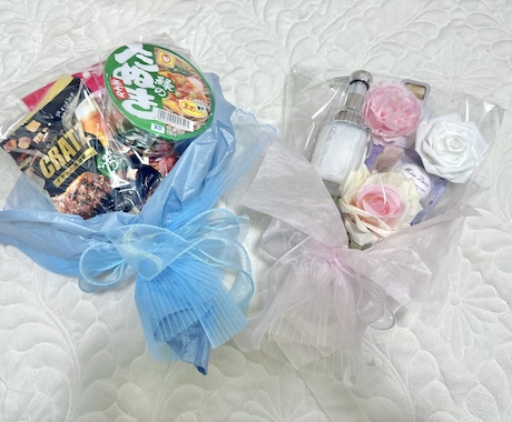 結婚式【コスメブーケ＆おつまみブーケ】作成します 結婚式、披露宴、二次会で使えるお揃いブーケ2点セット♪ イメージ2