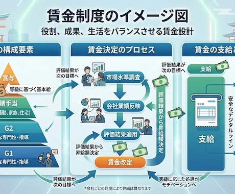 働き方のルール「人事制度」を設計します 従業員や求職者が「働きたい」と選んでもらえる制度構築を イメージ2
