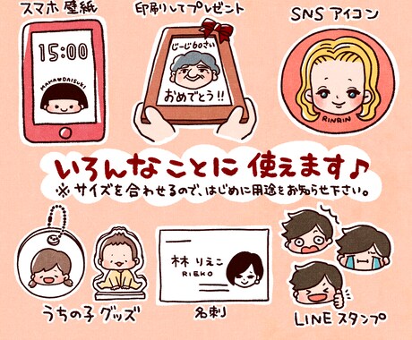 アイコンやプレゼントに♪ゆるかわな似顔絵を描きます 商用OK！アイコンや名刺、キーホルダーなど色々使えます イメージ2