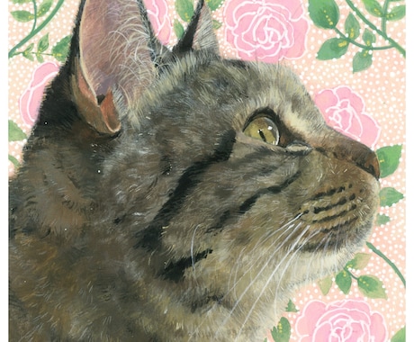 猫×花＊繊細なタッチで猫ちゃんの似顔絵を描きます リアルで優しい雰囲気＊ご自宅やプレゼント用に【原画送料無料】 イメージ1