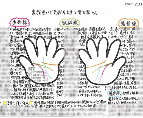 お子様の手相鑑定書を心をこめて手書きで作ります 才能、性格やタイプ、子育てのヒントをたっぷりお伝えします☆