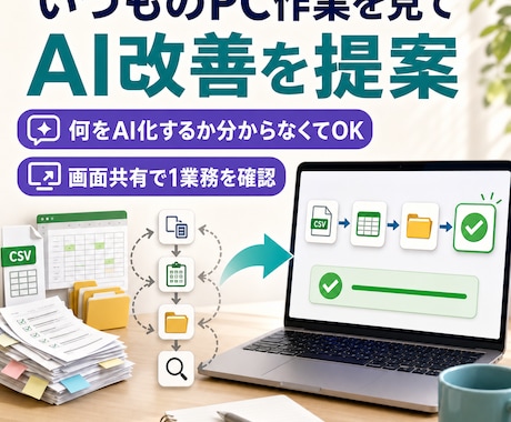 いつものPC作業を見てAI改善を提案します 何をAI化するか分からない状態から一緒に整理 イメージ1