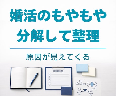 原因がわからない婚活のもやもやを言語化します 感情論に流されず状況を分解し、思考を整理して進む先を明確に イメージ1