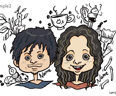 あなたをキャラクター化！またはモンスター化！します あなたの顔の周りに好きなものを3個イラストにします◎ イメージ2