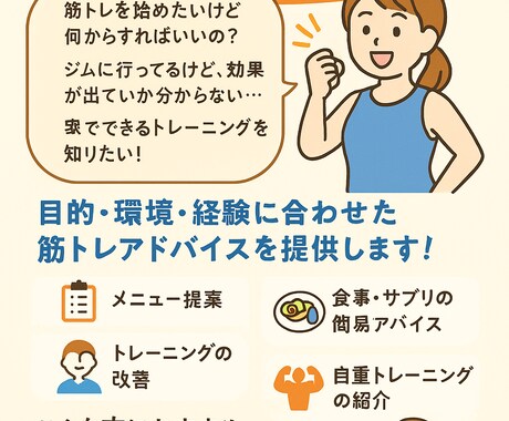 あなたに合った最適な筋トレ方法を提案します ダイエット・筋力アップ・自宅トレにも対応！ イメージ2